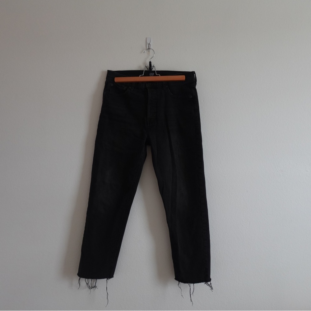 GAP Black Cheeky Straight Jeans High-Rise Frayed Hem